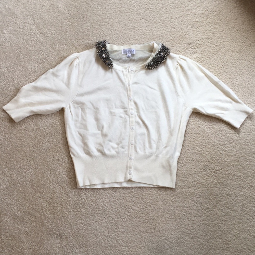 EUC Joseph A cardigan with bejeweled collar